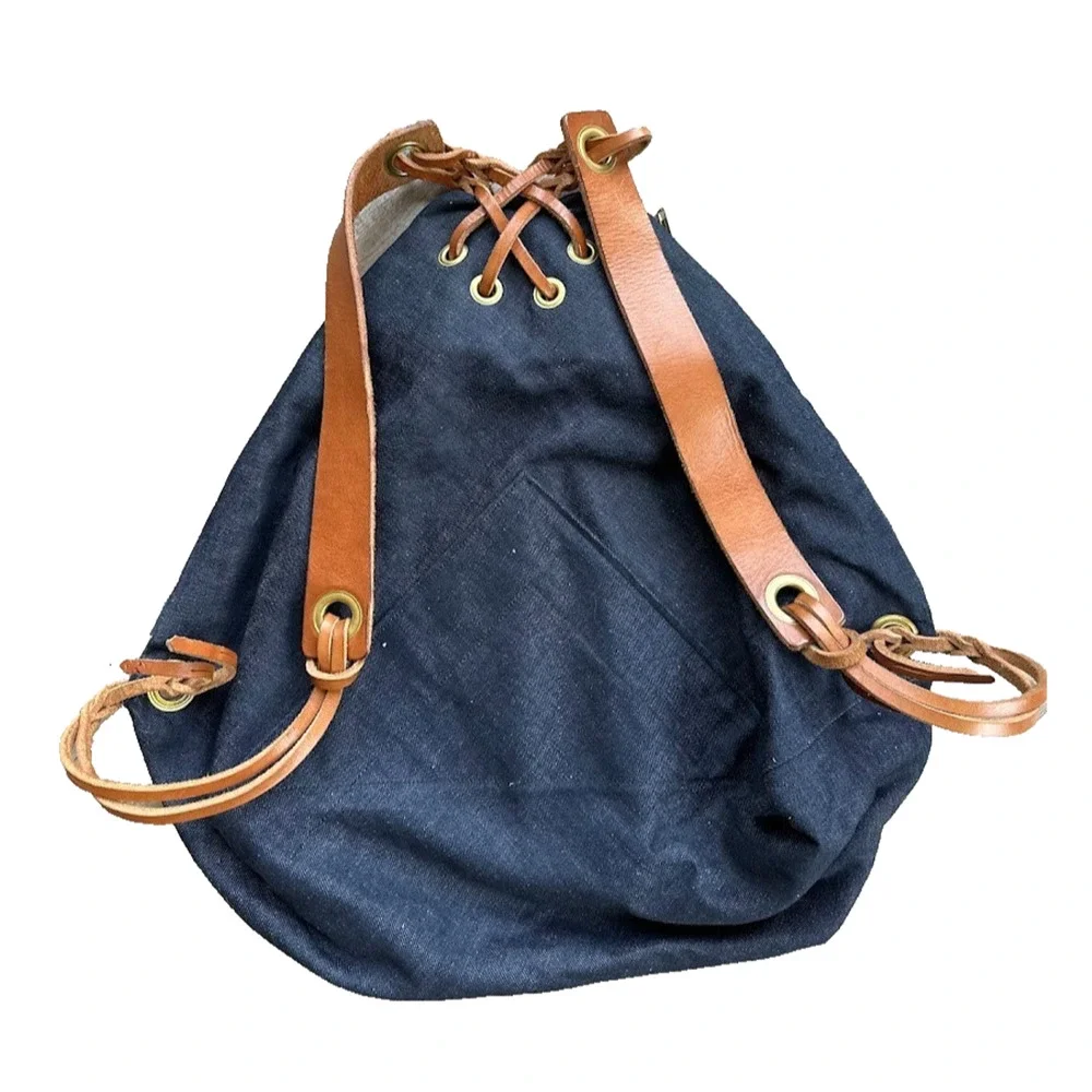Maui HI Treehouse Designs Mauna Backpack Sling Denim Leather Young Living Zipper